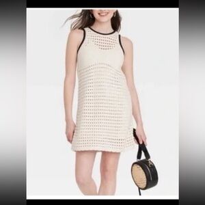 Universal Thread Cream Crochet Dress with Black Trim Size L Like New